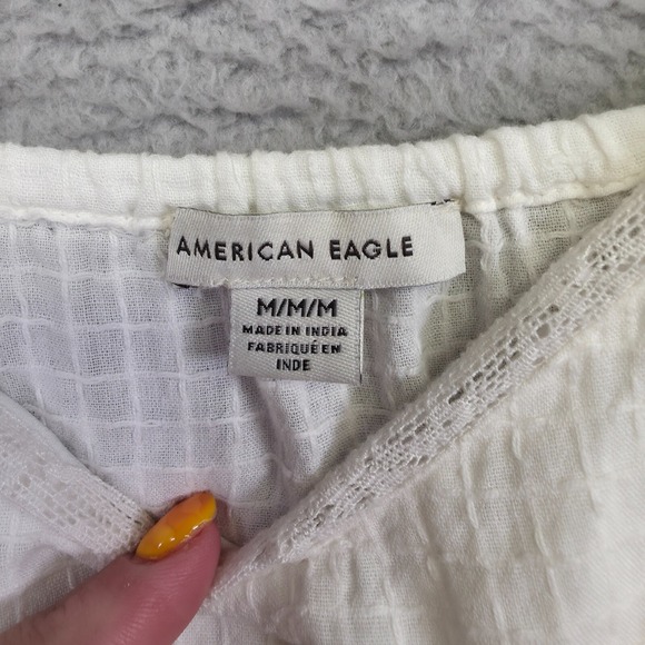 American Eagle Milkmaid Dress Women M White Tiered Smocked Cottagecore Boho Mini - Picture 14 of 16